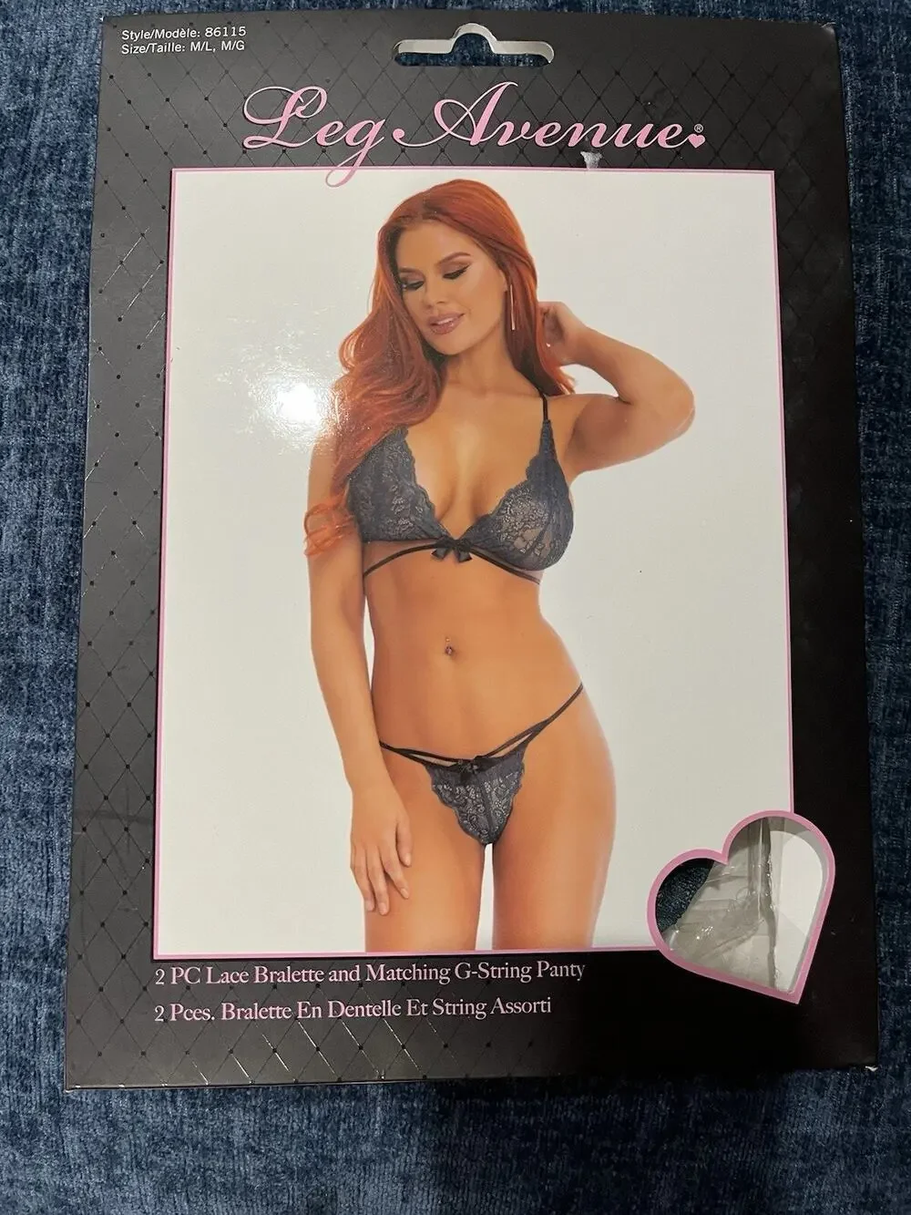 Leg venue 2 Piece Lace Bralette And Matching G String Panty Size M/L